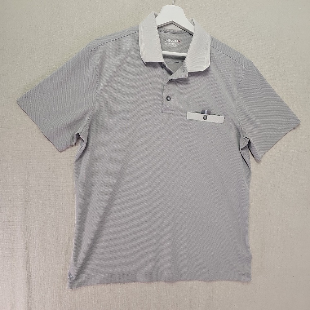 UNTUCKit Soter Men's Medium Gray Polo‎ Golf Casual Preppy Pocket Logo Classic